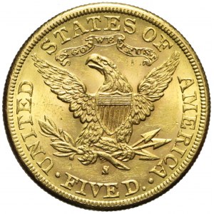 Stany Zjednoczone Ameryki (USA), 5 dolarów Liberty Head, 1887, San Francisco, bardzo ładne