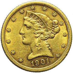 Stany Zjednoczone Ameryki (USA), 5 dolarów Liberty Head, 1901, San Francisco