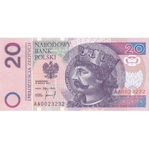 20 złotych 1994, druk TDLR Londyn, AA 0023232, ciekawy numer