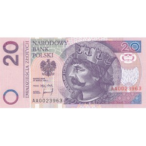 20 złotych 1994, druk TDLR Londyn, AA 0023963