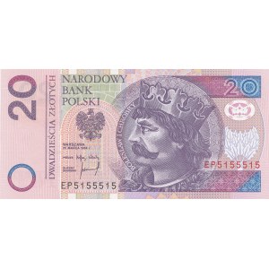 20 złotych 1994, druk TDLR Londyn, EP5155515, numer RADAROWY złożony tylko z 1 i 5