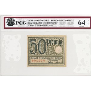 Gdańsk, 50 fenigów 1919, druk zielony, rzadszy