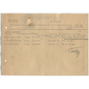 [powstanie warszawskie] Batalion Miłosz - pluton Truk. Spis rannych i zabitych z 17.09.1944 r. [z podpisem Kurta Tomali ps. Truk]