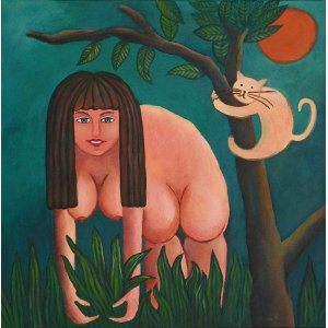 Sylwia Dwornicka, Self-portrait with a cat, 2018