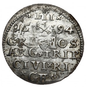 Zygmunt III Waza, trojak 1594, Ryga, LIV - rzadszy