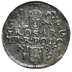 Zygmunt III Waza, trojak 1595, Olkusz, znak mincerski kończy legendę