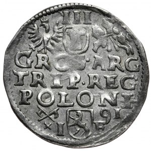 Zygmunt III Waza, trojak 1591, Poznań, wydłużona twarz króla