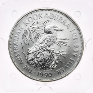 Australia, 5 dolarów, kookaburra, 1990 r., 1oz, srebro 999, pryzmat