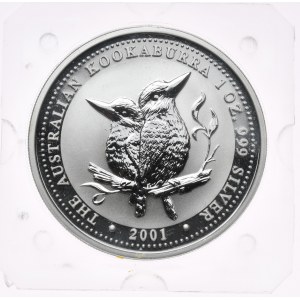 Australia, 1 dolar, kookaburra, 2001 r., 1oz, srebro 999, pryzmat