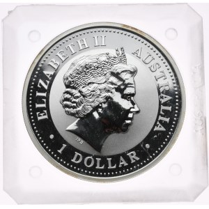 Australia, 1 dolar, kookaburra, 2002 r., 1oz, srebro 999, pryzmat