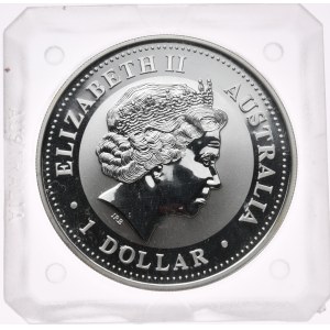 Australia, 1 dolar, kookaburra, 2003 r., 1oz, srebro 999, pryzmat