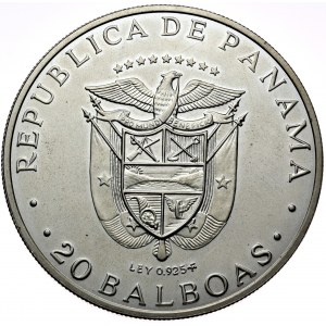 Panama, 20 balboas 1974, S. Bolivar, Ag 925