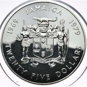 Jamajka, 25 dolarów 1979, Książę Karol, 136 g, Ag 925, w oryginalnym pudełku z certyfikatem