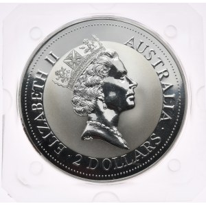 Australia, 2 dolary, kookaburra, 1992 r., 2 oz, srebro 999, pryzmat