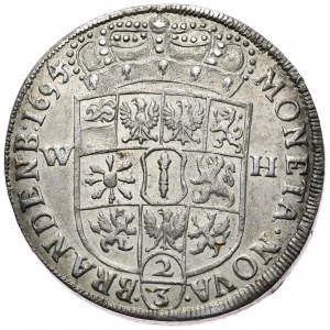 Prusy (księstwo), Fryderyk III, 2/3 talara (gulden) 1694/3 W-H, Emmerich nad Renem, data przebita z rocznika 1693