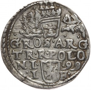 Sigismund III Vasa, trojak 1599, Olkusz, lying horizontal S pierced on vertical S