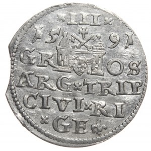 Zygmunt III Waza, trojak 1591 Ryga, mała głowa
