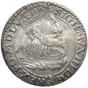 Zikmund III Vasa, šestipence 1596, Malbork, malá hlava, GRCS místo GROS na rubu