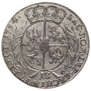 August III, koruna ort 1754, Lipsko, buldočí portrét