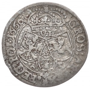 Johannes II. Kasimir, Sixpence 1666 AT, Krakau, Rosette endet Avers Legende