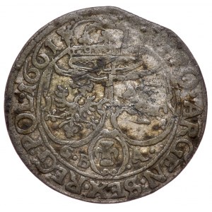 Johannes II. Kasimir, Sixpence 1661 GBA, Lemberg, Zierschild mit Wappen