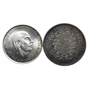 France, 10 francs 1970, Spain, 100 ptas 1966 - set of 2 pcs.