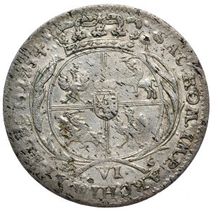 August III, šestipence 1754, Lipsko, cibulovitá busta