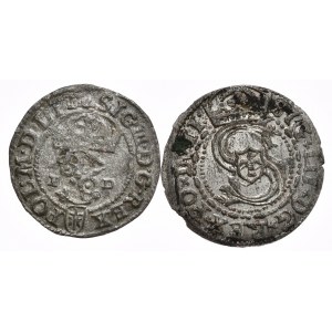 Zygmunt III Waza, szeląg 1588 Olkusz, szeląg 1605/4 przebitka daty, Ryga - razem 2 sztuki