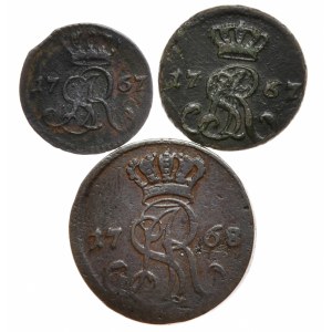 Stanisław August Poniatowski, ein Schekel von 1767, ein halber Pfennig von 1767, ein Pfennig von 1768 - insgesamt 3 Stücke.