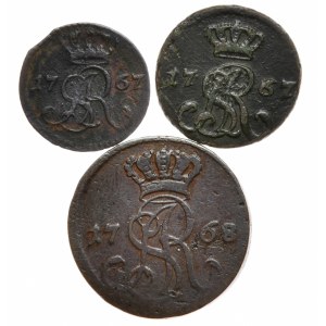 Stanislaw August Poniatowski, a 1767 shekel, a 1767 half-penny, a 1768 penny - a total of 3 pieces.