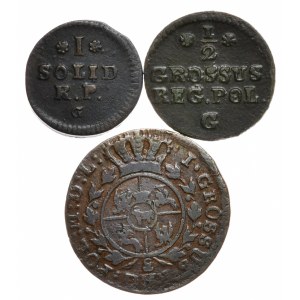 Stanislaw August Poniatowski, a 1767 shekel, a 1767 half-penny, a 1768 penny - a total of 3 pieces.