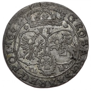 Johannes II. Kasimir, Sixpence 1667 TLB, Bydgoszcz, Rosetten an den Seiten der Krone auf der Rückseite