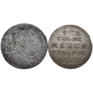 Sixpence 1755, Leipzig, 2 Pfennige 1767 FS, Warschau - insgesamt 2 Stück.