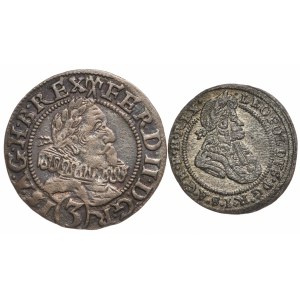 Slezsko, Ferdinand II., 3 krajcary 1628 HR, Vratislav, Leopold I., 1 krajcar 1698 CB, Brzeg- celkem 2 ks.