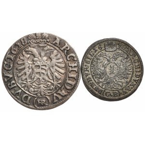 Silesia, Ferdinand II, 3 krajcars 1628 HR, Wrocław, Leopold I, 1 krajcar 1698 CB, Brzeg- total of 2 pcs.