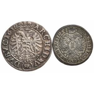 Schlesien, Ferdinand II., 3 krajcars 1628 HR, Wrocław, Leopold I., 1 krajcar 1698 CB, Brzeg- insgesamt 2 Stück.