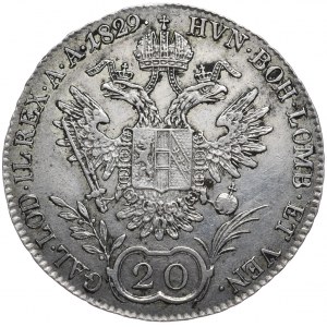 Rakúsko, 20 krajcars 1829 B, Kremnica