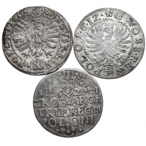 Grosz 1605 Kraków, grosz 1612 Kraków, trojak 1621 Kraków - razem 3 szt.