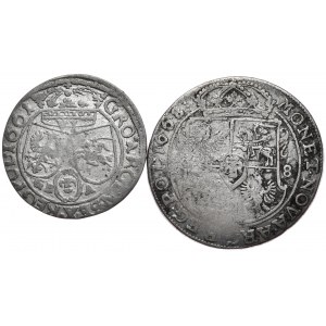 Satz ort 1668 TLB Bydgoszcz Rosette endet Legende auf Avers und Sixpence 1661 GBA, Lvov