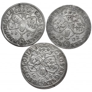 Satz von 3 Sixpences 1681 Bromberg, 1682 Krakau (gekrönte Büste), 1684 Bromberg