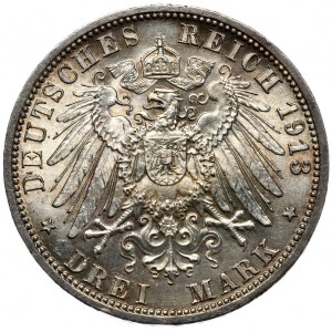 Německo, Prusko, 3 marky 1913 A, Berlín, 25 let vlády Viléma II.