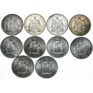 Francja, 50 Franków, 1974-79 Herkules - zestaw 10 szt.