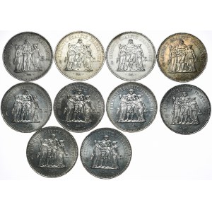Francúzsko, 50 frankov, 1974-79 Herkules - sada 10 kusov.