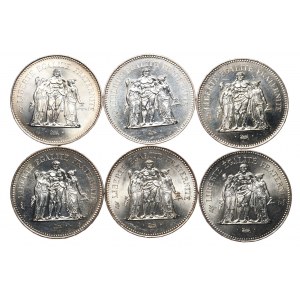France, 50 Francs, 1974,75,76,77,78,79 Hercules - total of 6 pieces.