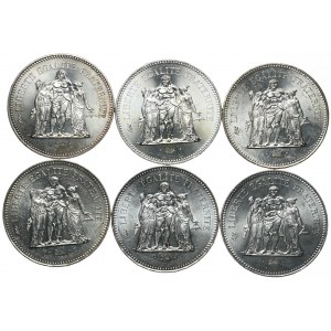 Frankreich, 50 Francs, 1974,75,76,77,78,79 Herkules - insgesamt 6 Stück.