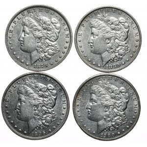 USA, zestaw 4 x dolar Morgan, 1878,1896, 1900 Filadelfia, 1880 Nowy Orlean