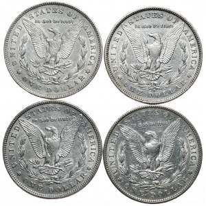 USA, zestaw 4 x dolar Morgan, 1878,1896, 1900 Filadelfia, 1880 Nowy Orlean