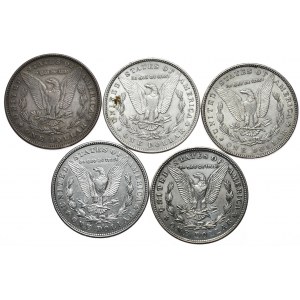 USA, 5 x Morgan-Dollar-Satz, 1878, 1884, 1886, 1921 Philadelphia, 1921 Denver