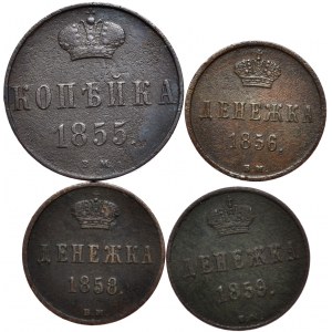 Kopiejka 1855 BM, dienieżki 1856, 1858, 1859 BM, Varšava - spolu 4 ks.