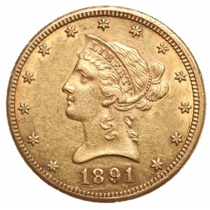 USA, $10 1891 CC, Carson City, velmi vzácné